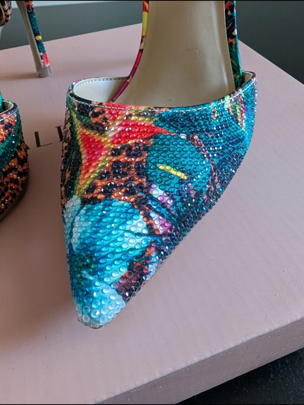 Thalia Sodi Colorful Floral Cross-Strap Emblished Heels SZ  6 NEW IN BOX